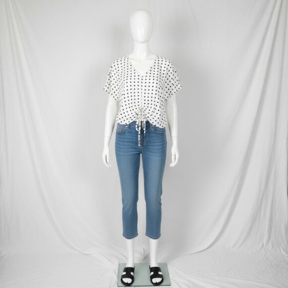 Zara Polka Dot Front Tie Blouse M – V-Neck Cropped Summer Top - Picture 2 of 13